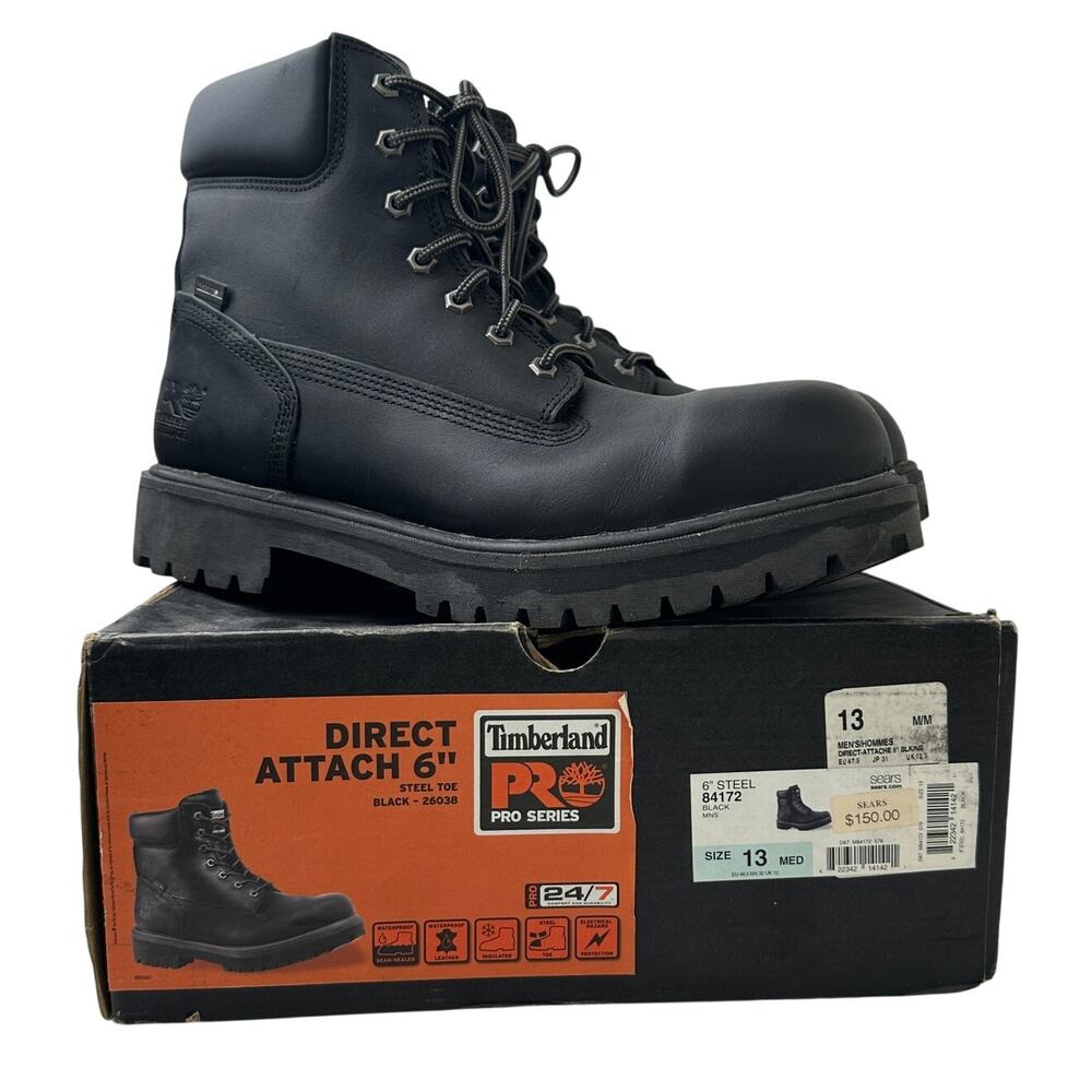 Timberland Pro Direct Attach 6" Black Waterproof Work Boots Men's Sz 13